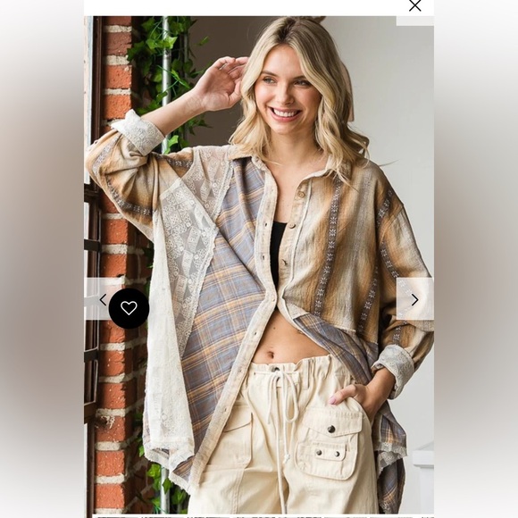 Oli & Hali Washed Plaid Multicolor Shirt with Lace details - Picture 2 of 3